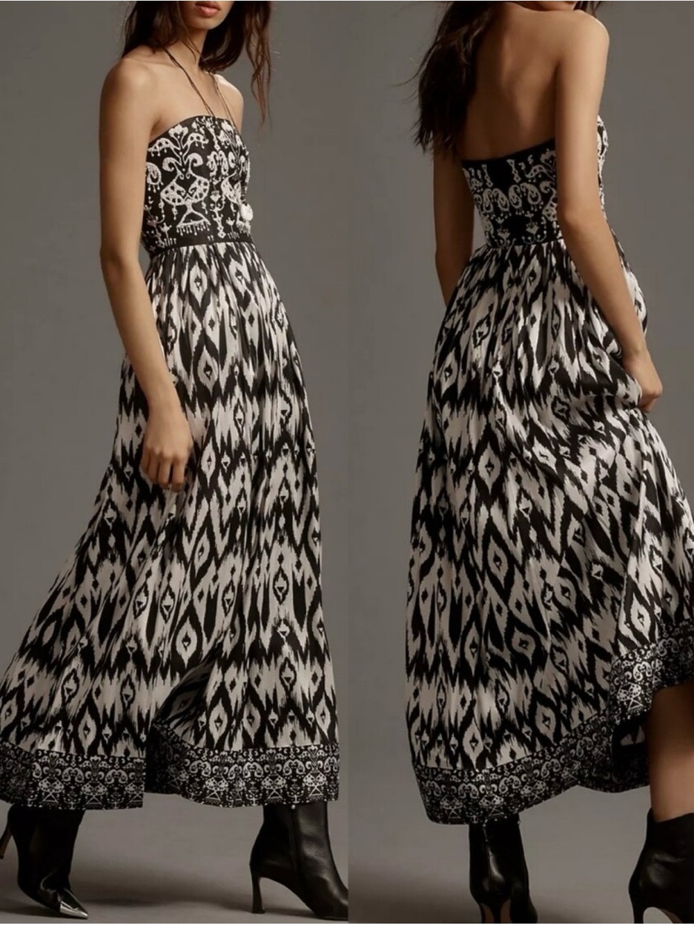 Anthropologie Payal Jain Black & White Strapless Beaded Maxi Dress-Small NWT
